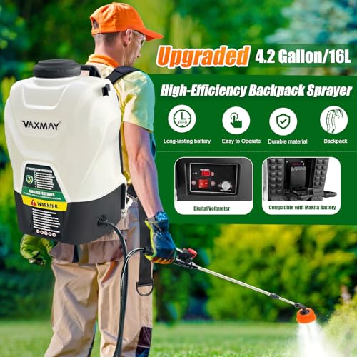 VaxMay 4 Gallon Electric Sprayer, Battery Powered, 75 PSI, Telescopic Wand, 5 Nozzles