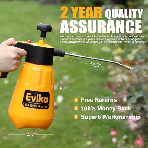 Garden Sprayer 0.4 Gallon, Safety Valve, Adjustable Nozzle, 1.5L Capacity